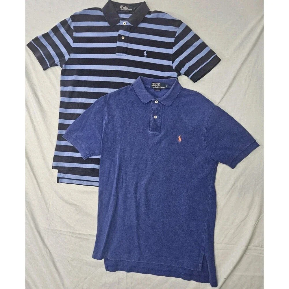 Lot Of 2 VINTAGE Polo Ralph Lauren Shirts Men Small Blue Short Sleeve